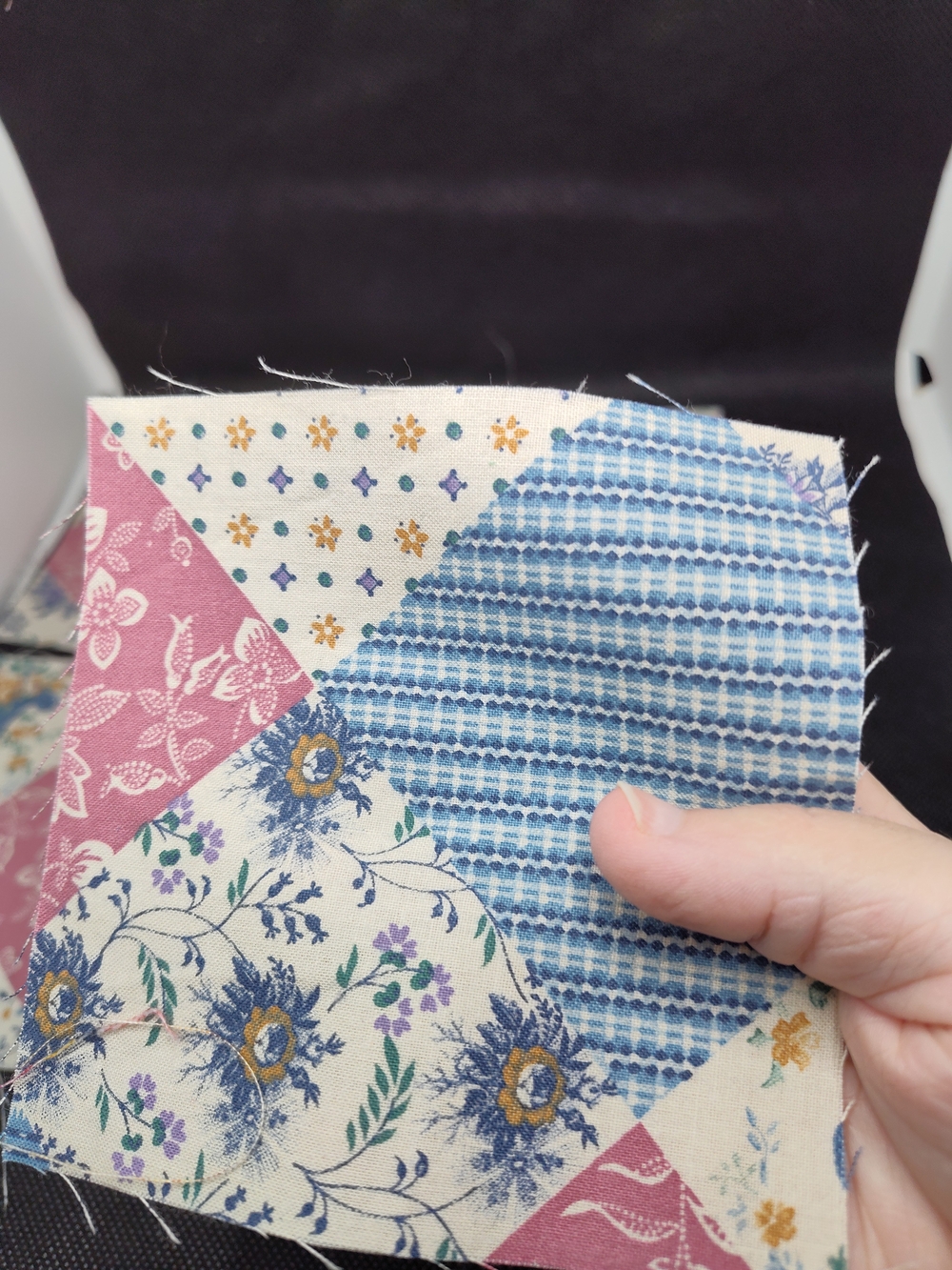 5 4.50 Inch Patchwork Cotton Quilt Squares - Blue, Pink, Cream